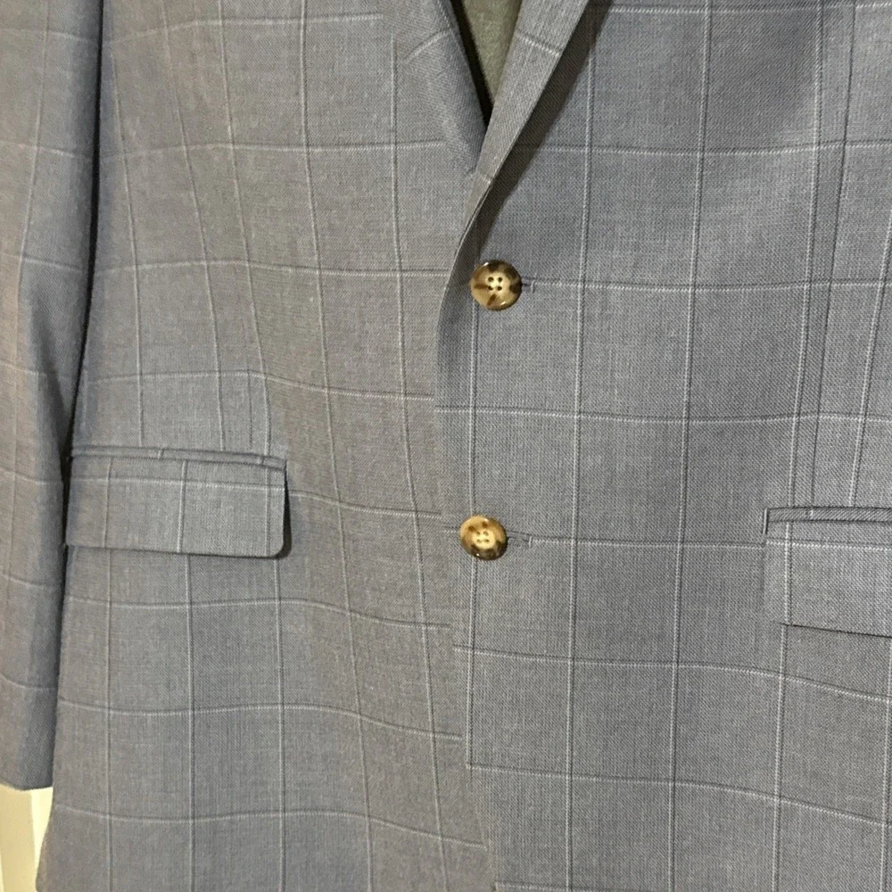 Lauren Ralph Lauren Men's Blazer 44R Light Blue Windowpane Silk/wool